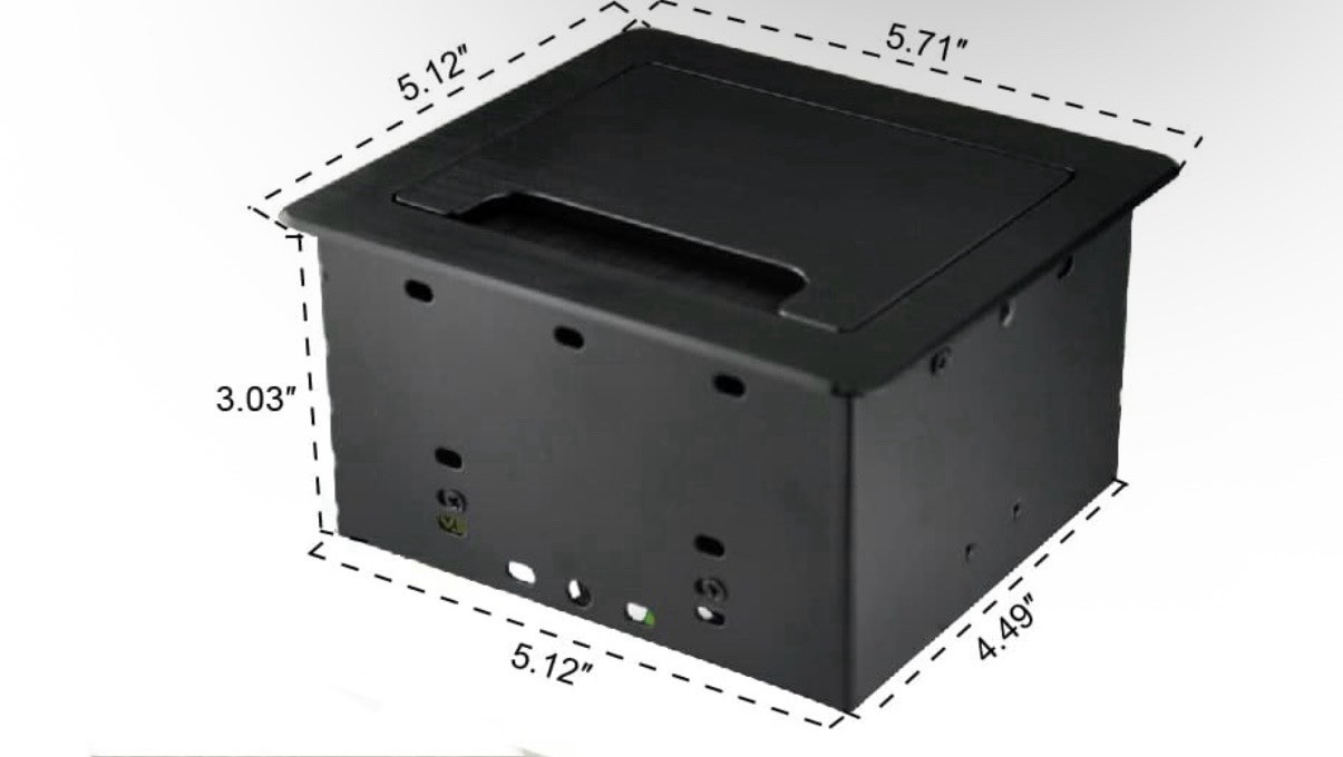 Tabletop Brush Cable Cubby Connectivity Box w2 AC Power 1USB-A Charger 1 USB-C