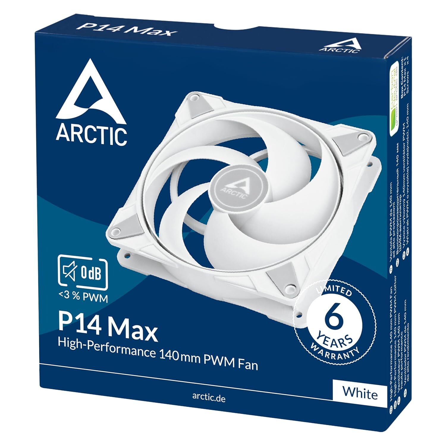 Arctic P14 Max 140mm Case Fan fluid dynamic bearing PWM (White) ACFAN00304A