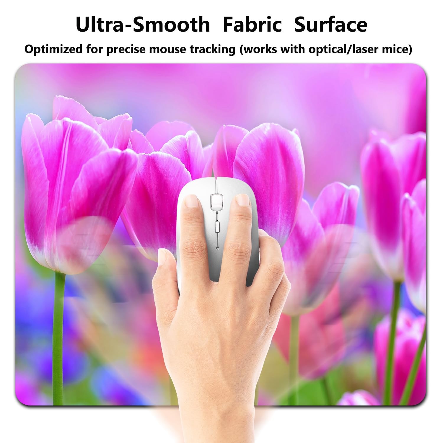 9.5×7.9 Inch Office/Gaming Mouse Pad, Blossoming Pink Tulips Flowers in a Vib…