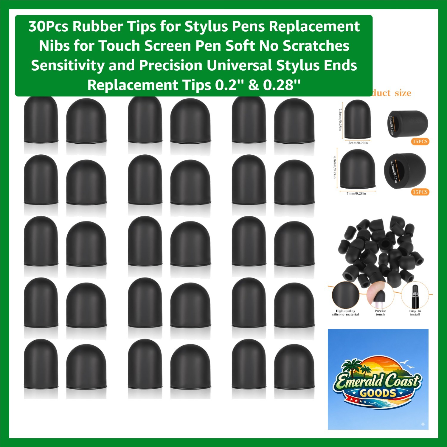 30 Pcs Rubber Stylus Tips – 0.2” & 0.28” Replacement for Touch Screen Accuracy