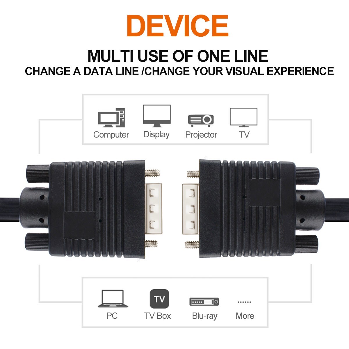 6ft VGA SVGA D-Sub Male to Male Monitor Cable for PC TV Projector LCD M/M 15pin