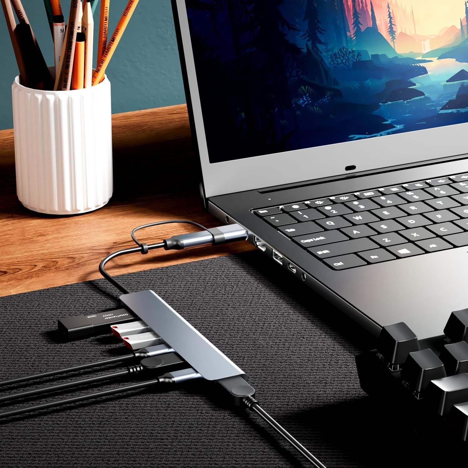Aluminum 7 in 1 USB C Hub – High-Speed Data Transfer for Multiple Devices