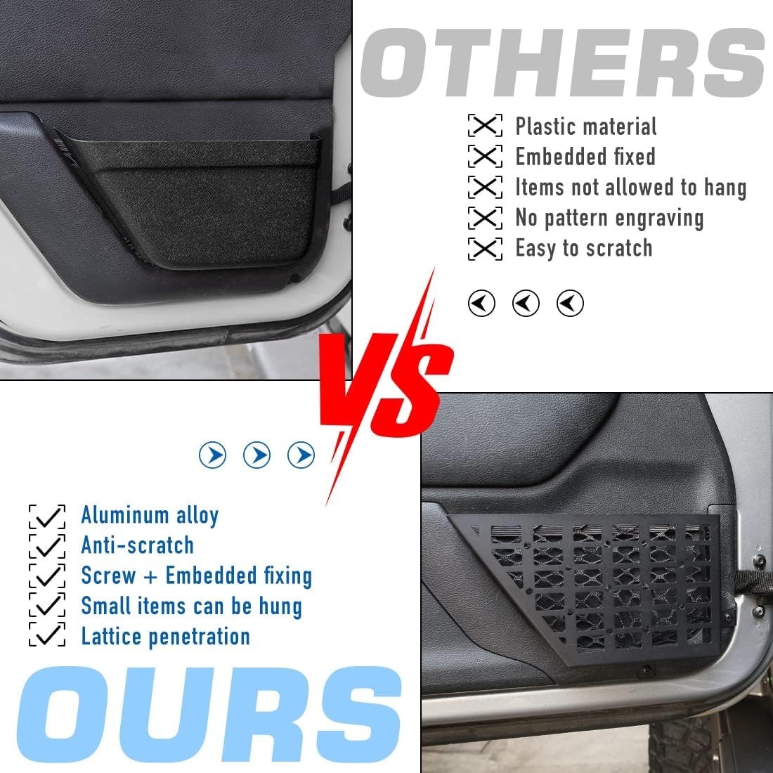 Metal Front Door Storage Pockets Compatible with 2007-2018 Jeep Wrangler JK J…