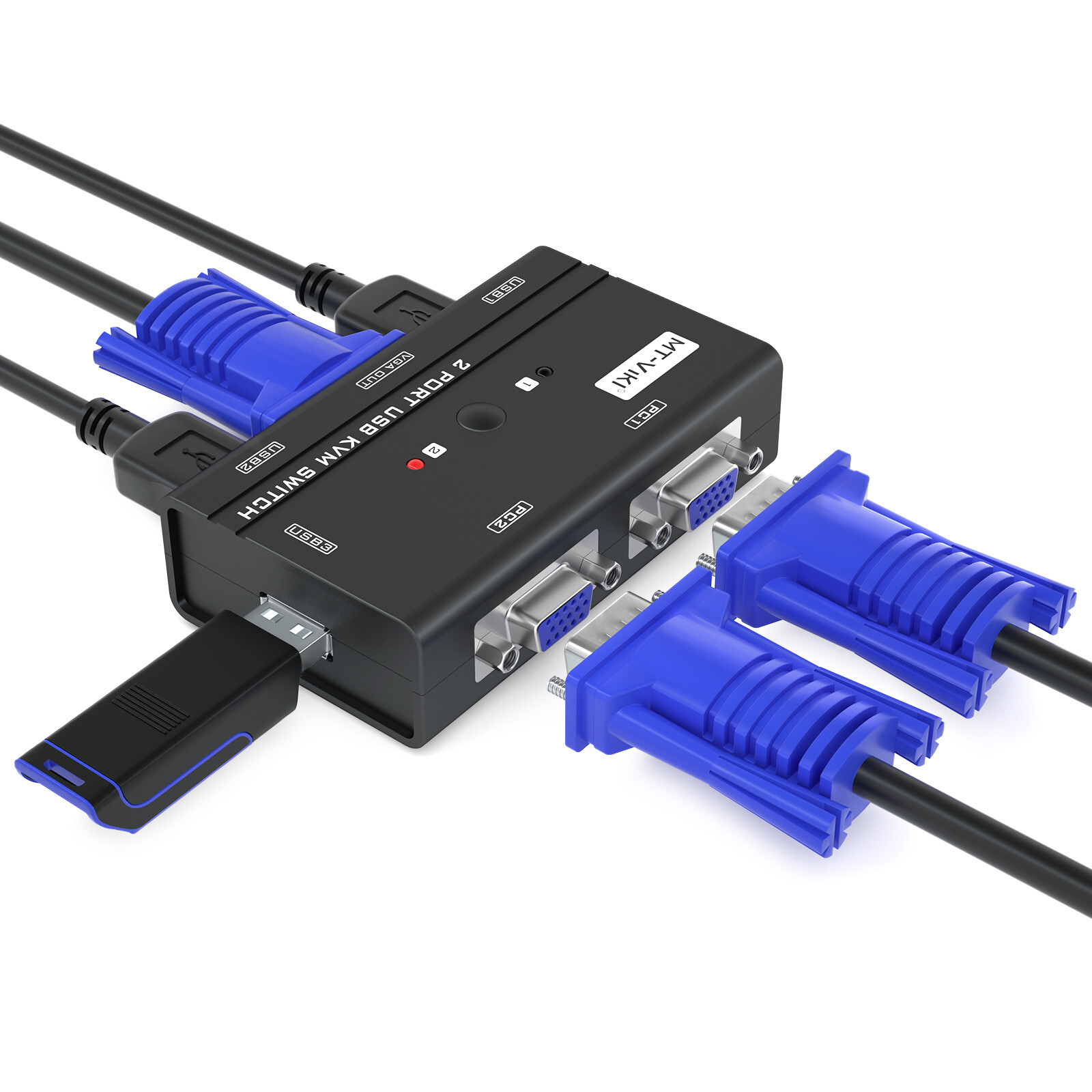 MT-VIKI 2 Port VGA KVM Switch Box USB2.0 Monitors Switcher For Mouse Monitor PC