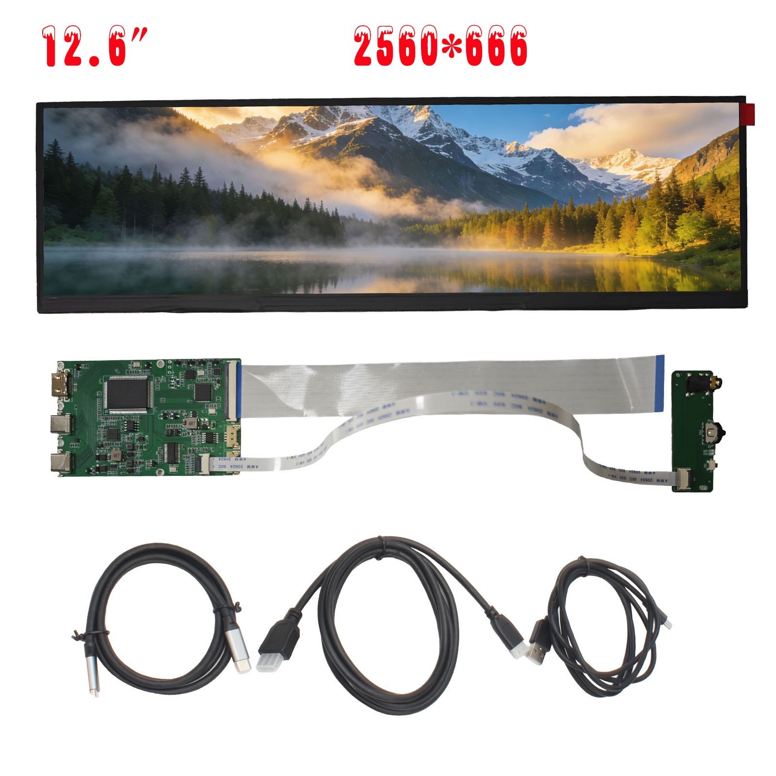 12.6 Inch 2560×666 Ultra‑Wide Touchscreen Monitor, featuring 10‑point capacitive