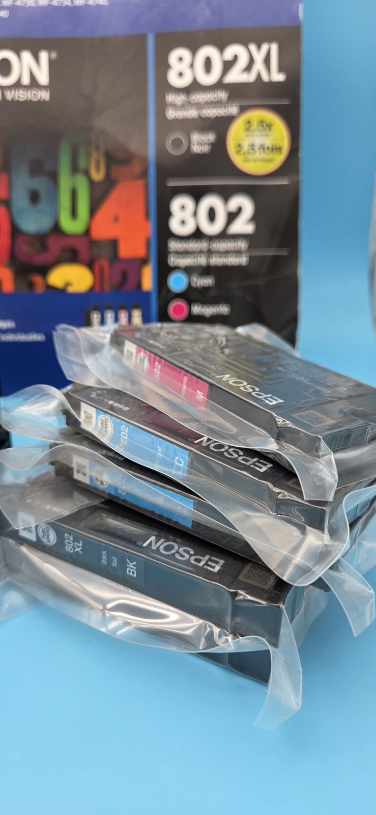 8-PACK EPSON GENUINE 802XL BLACK & 802 COLOR INK (NO RETAIL BOX) WF-4720