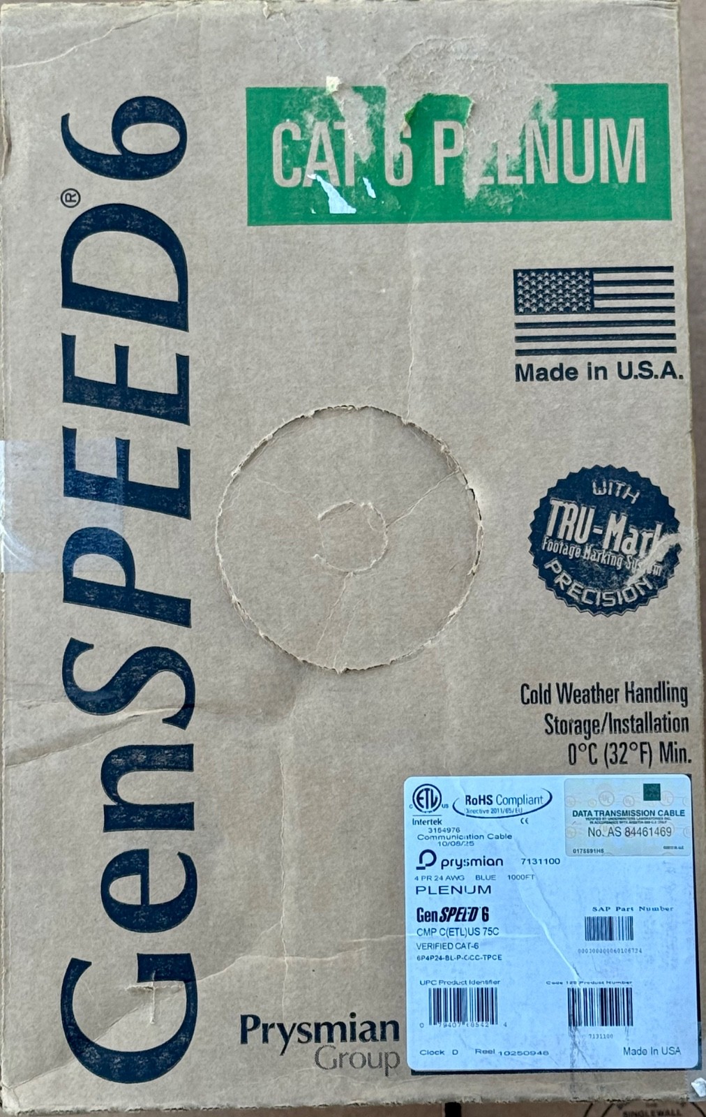 General Cable 6P4P24-BL-P-GCC-TP-CE GenSpeed 6 Plenum CAT 6 Cable (New 1000ft)