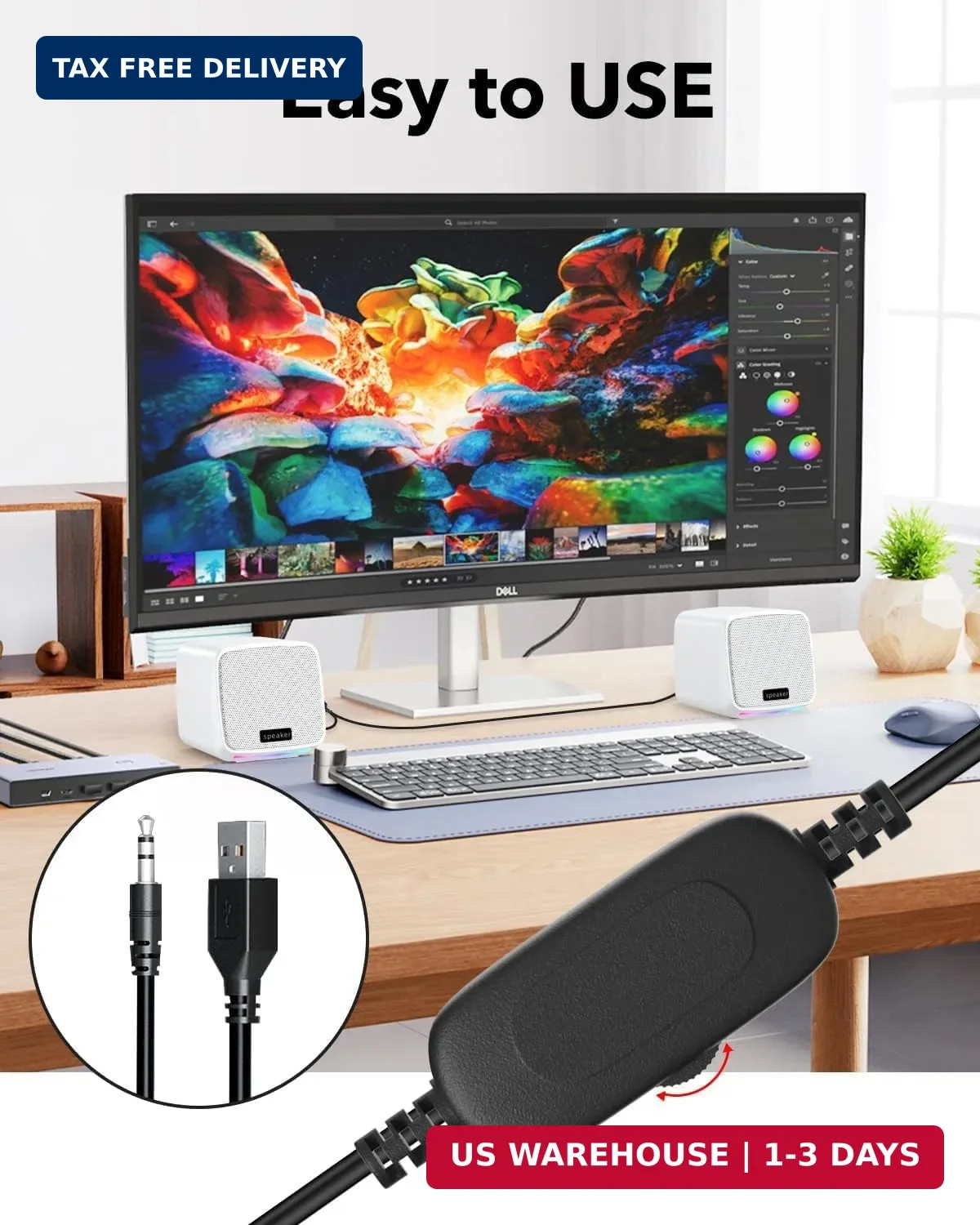 White USB Computer Speakers Desktop PC Laptop Tablet Phone 3.5mm Aux