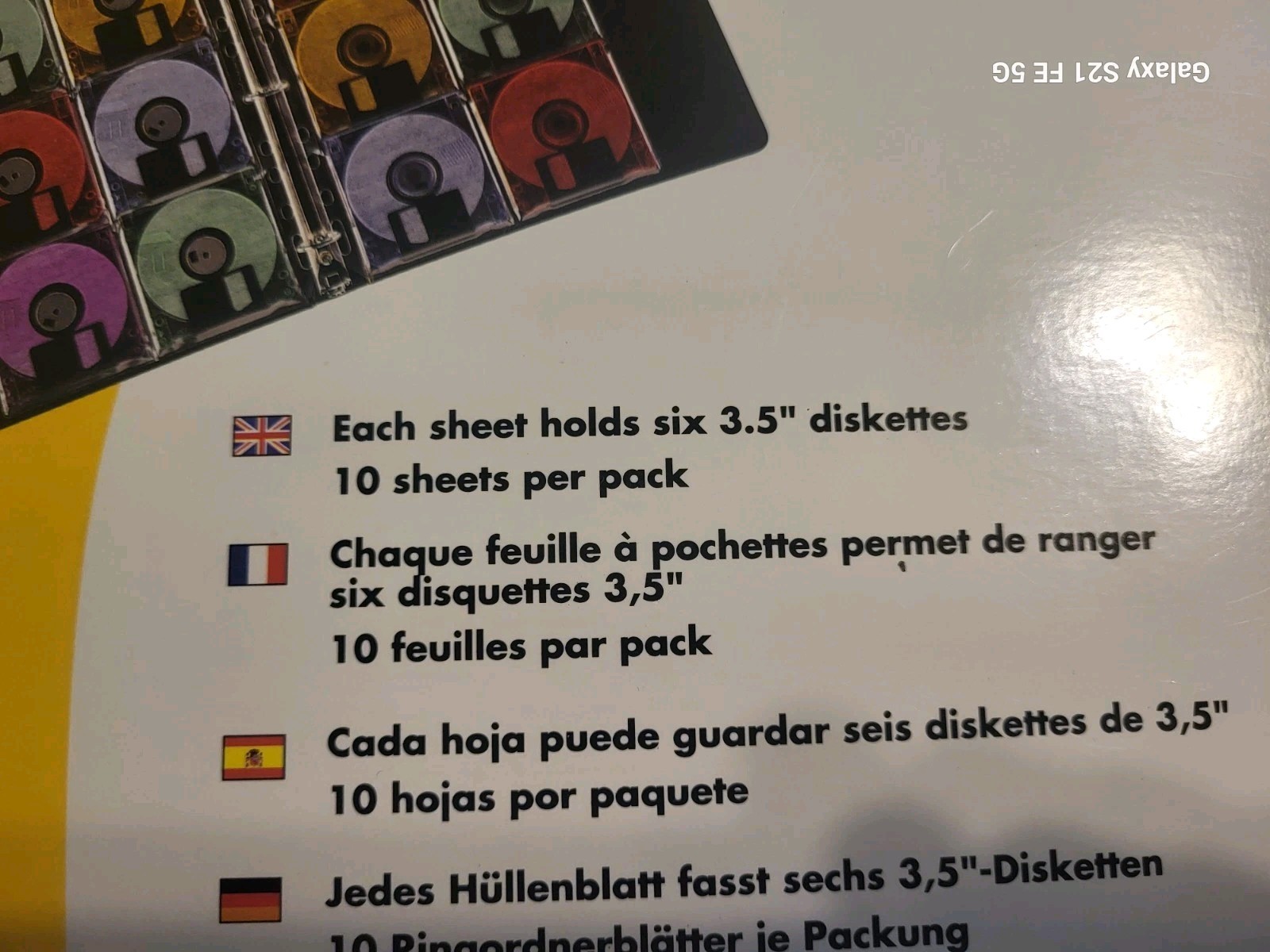 Fellowes Diskette Protective 3 Ring Binder Sleeves Holds 60 Discs / 10 Sheets
