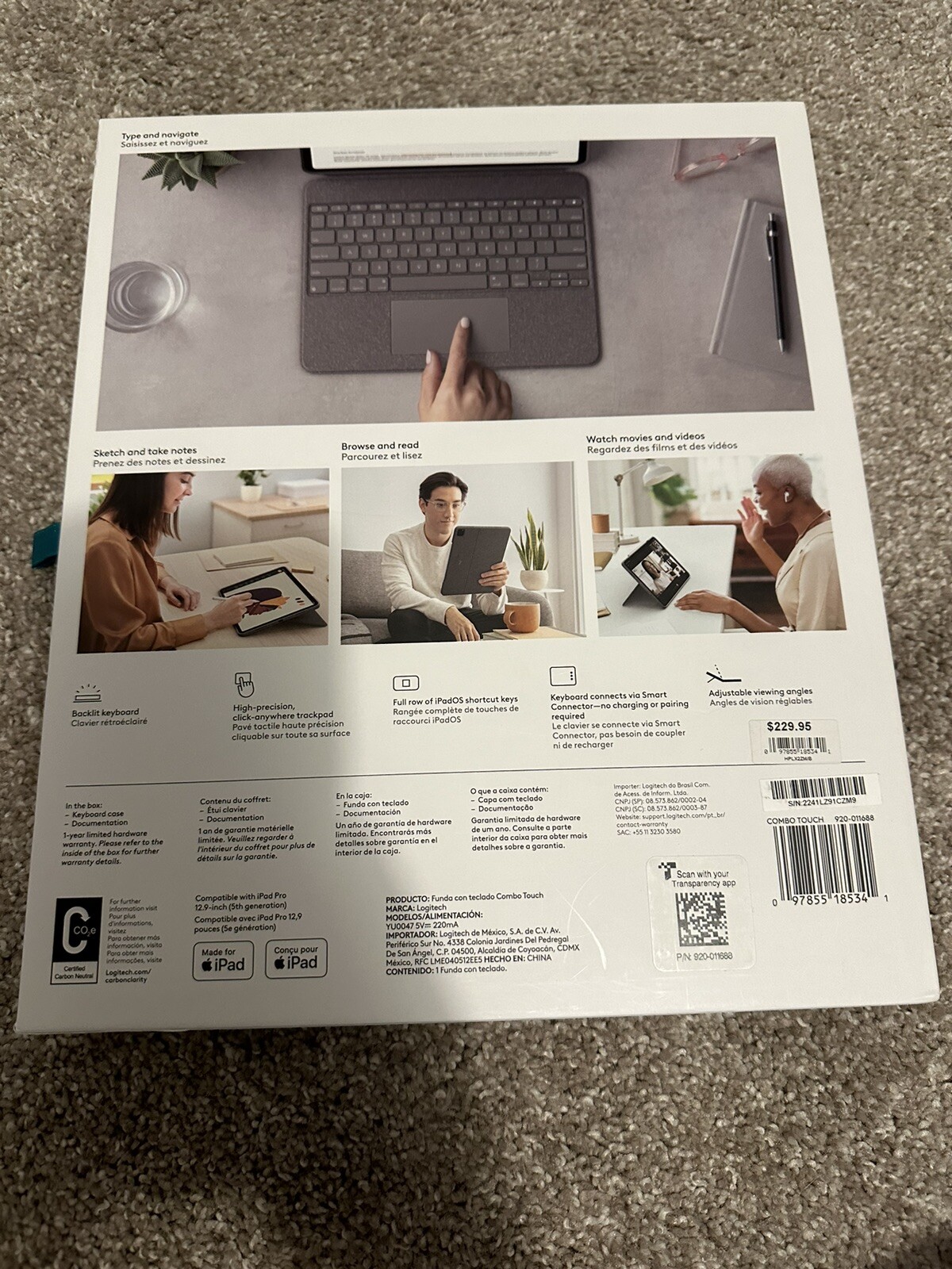 Logitech Combo Touch Keyboard Case for 12.9″ Apple iPad Pro 5th & 6th Gen.
