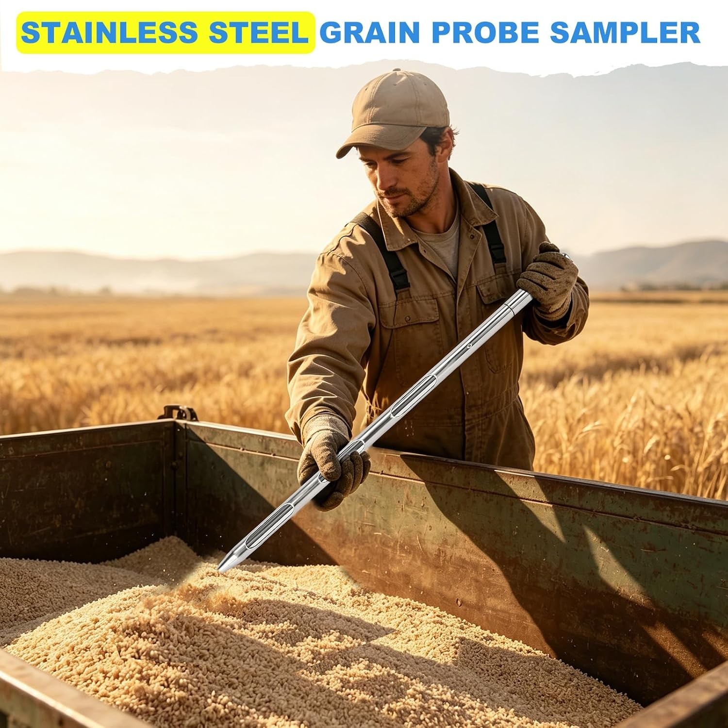 Grain Probe Sampler – 304 Stainless Steel Double Tube Rotary Tool for Powder, Fe