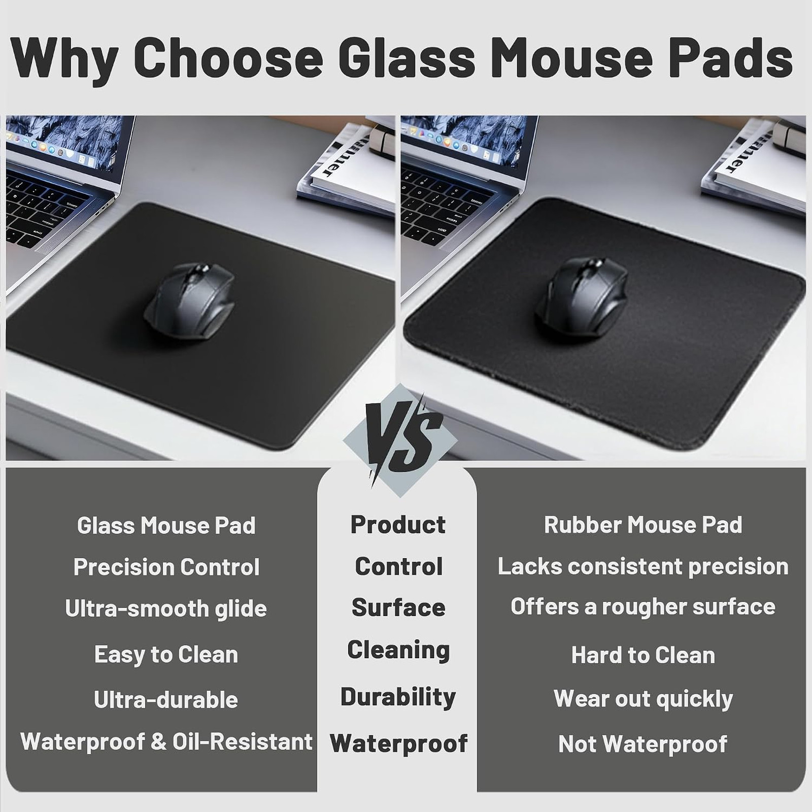 Glass Gaming Mouse Pad, Hard Surface, Micro-Etched for Precision, 13.7×9.8