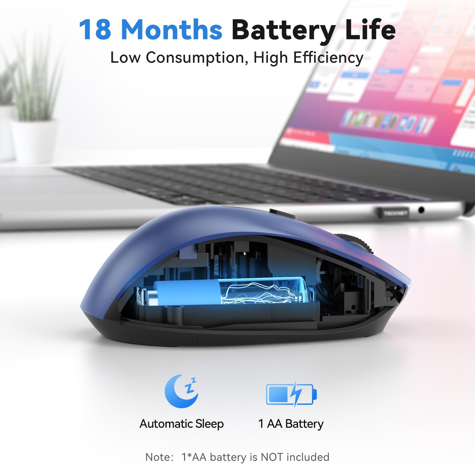 Wireless Computer Mouse For Laptop Silent Quiet Click 6 Adjustable 4000 DPI