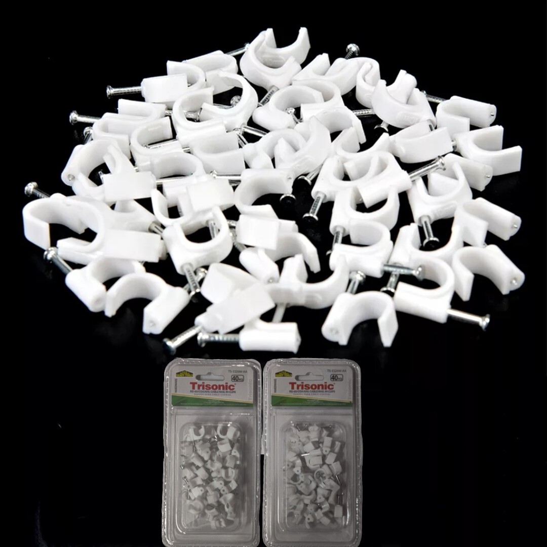 80 pc RG-6u Round Coaxial Cable Nail In Clips Cable Organizer 1/4″(6mm) White