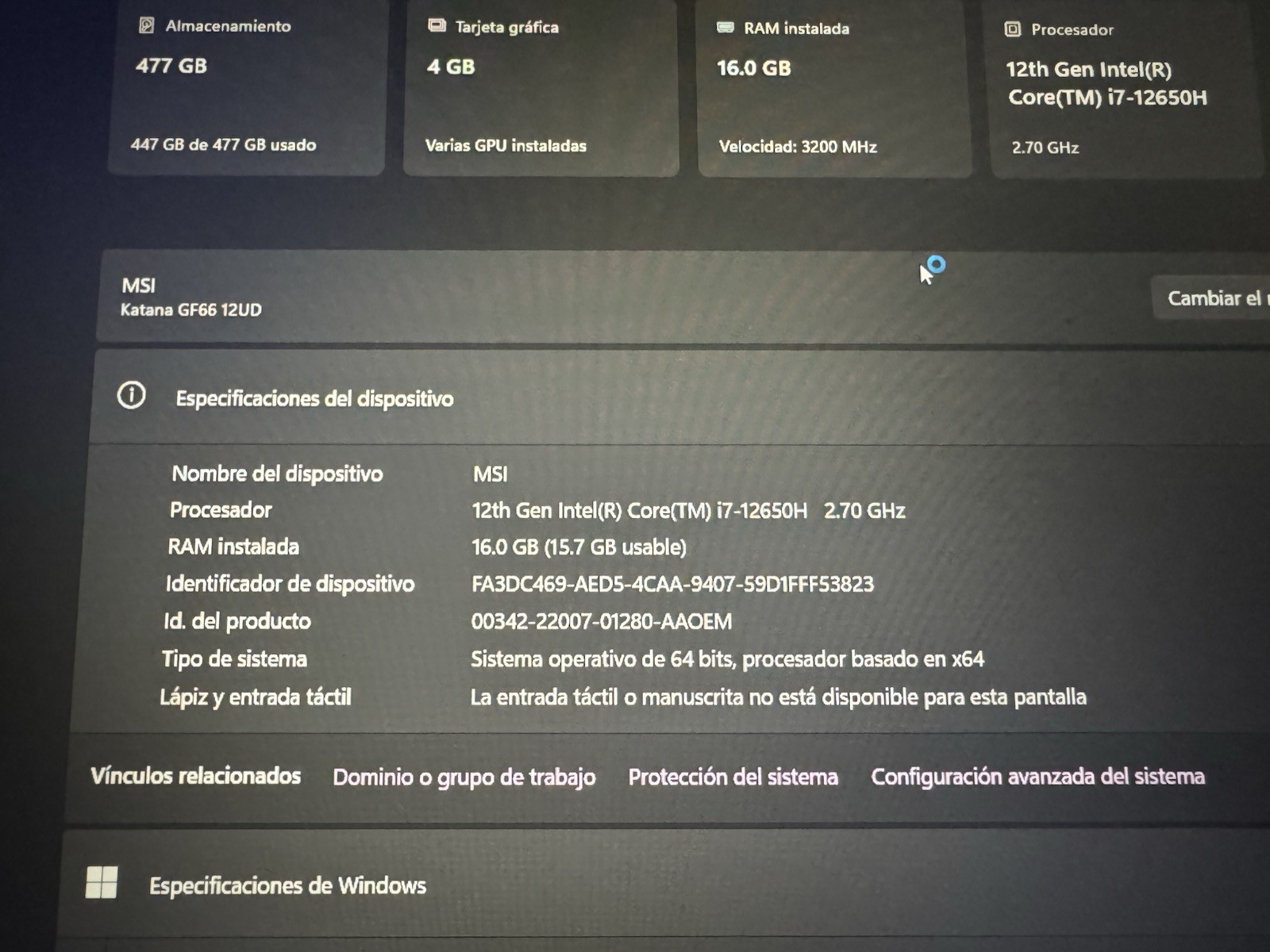MSI Katana CF66 12 UDGaming Laptop 12th Gen Intel(R) Core(TM) i7-12650H 270GHz