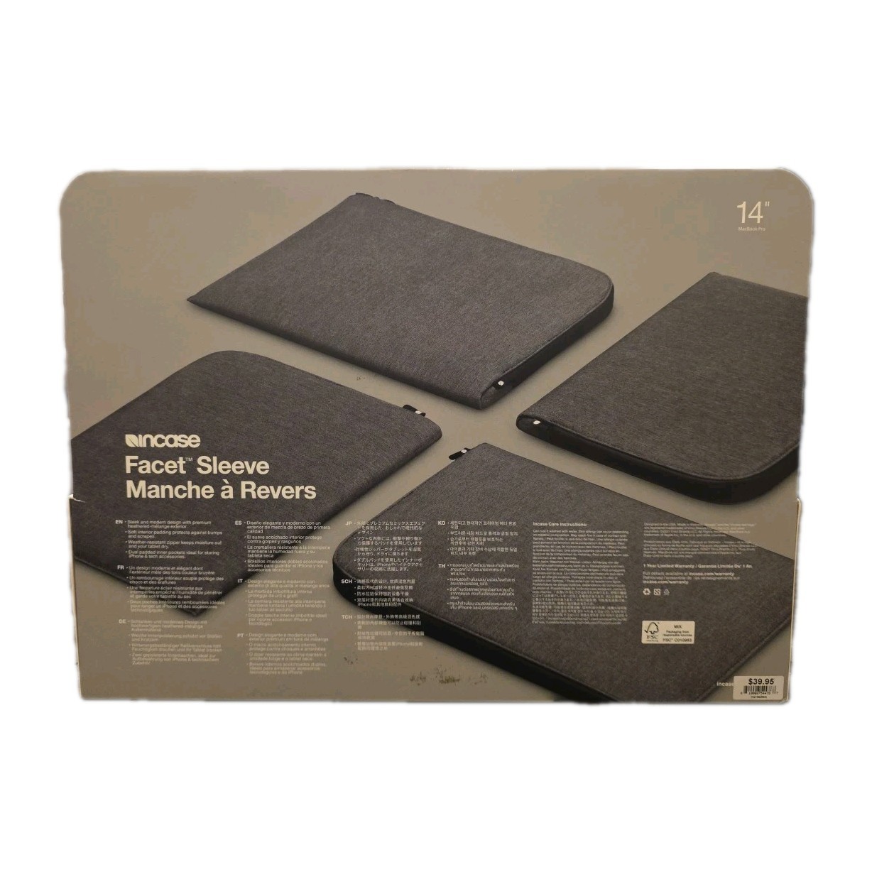 Incase Facet Sleeve 14 Inch MacBook Pro Gray Protective Laptop Case Open Box