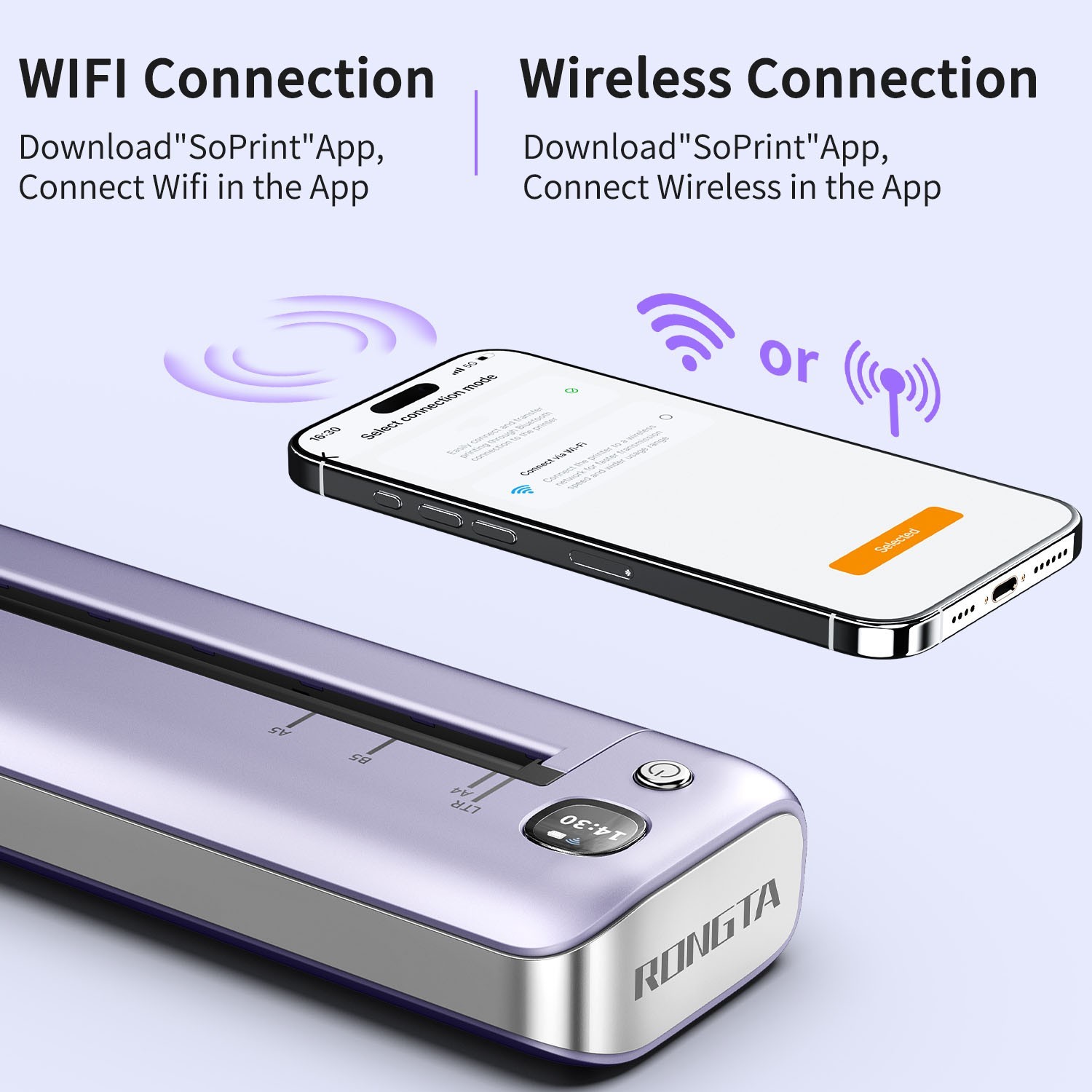 Wireless Mobile Printer A4 US Letter Travel Inkless Thermal for Car Truck Office