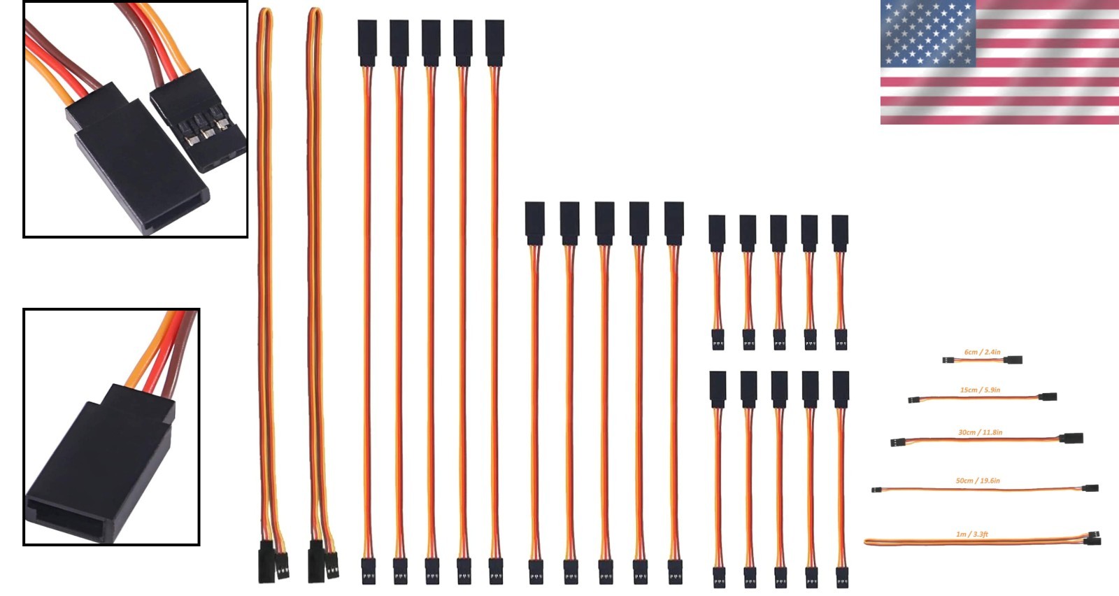 22Pcs 3Pin Servo Extension Cable Cord Male to Female Wire Connectors 5 Types for