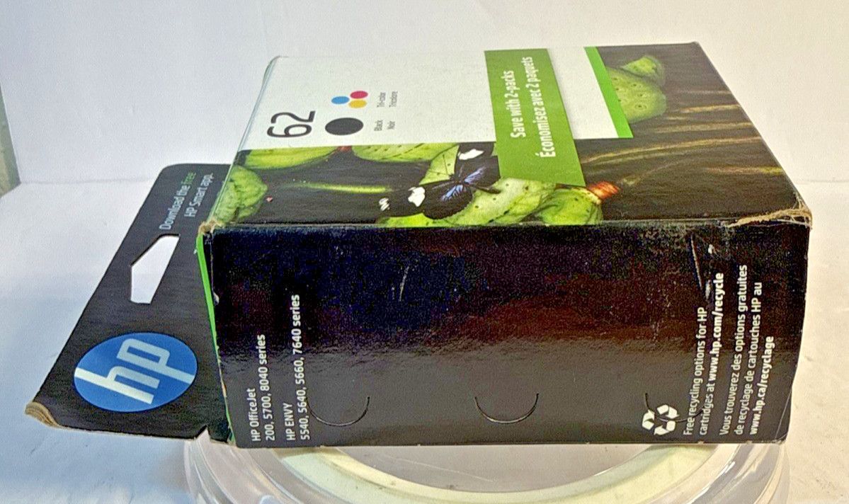 Factory SealedHP 62XL Black & 62 Tri Color Combo Pack Ink Cartridges Exp 04/2024