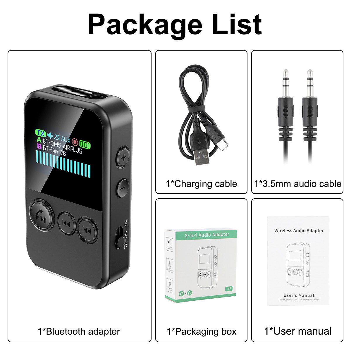 Wireless Adapter Bluetooth 5.4 Audio Transmitter Receiver 3.5MM AUX HiFi Music