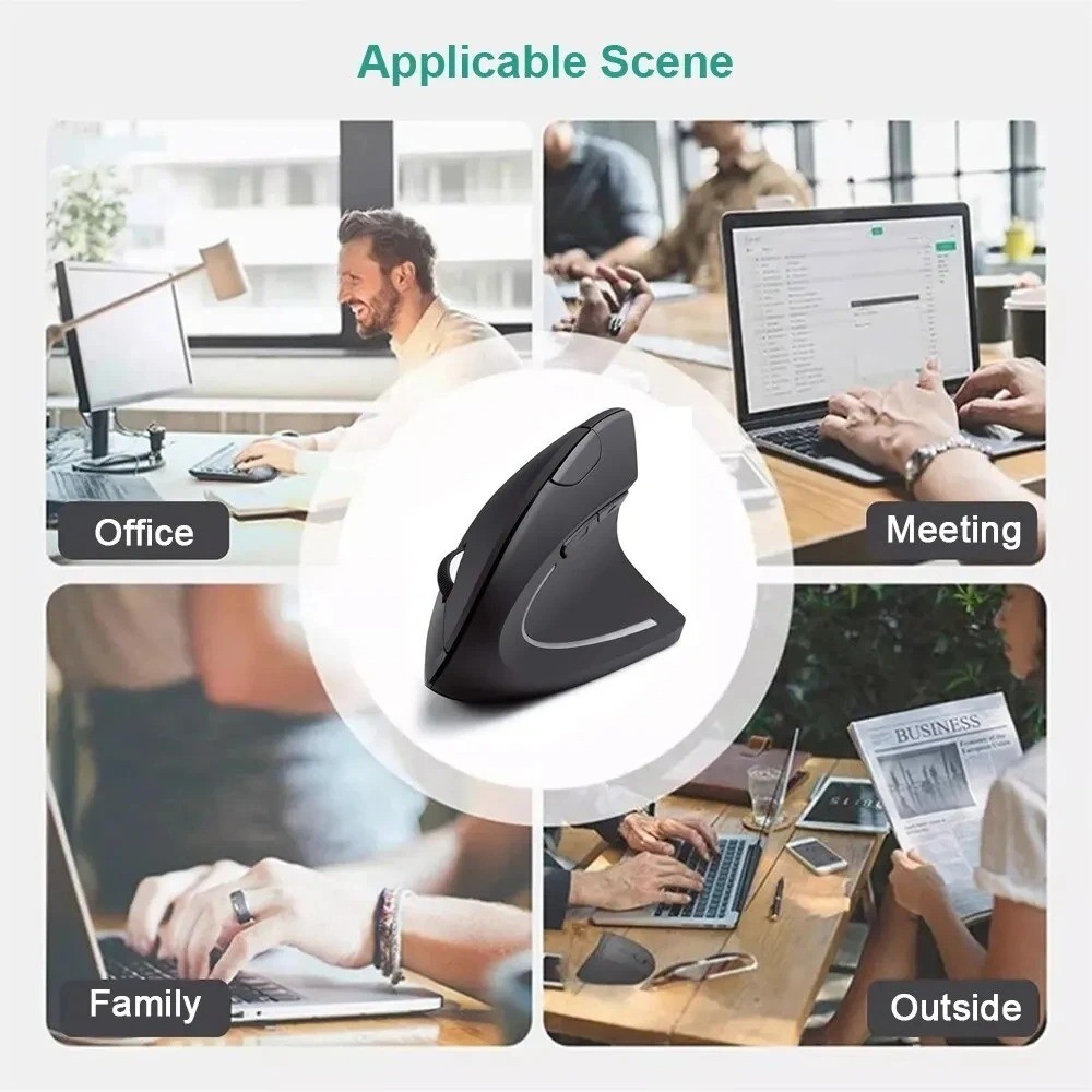 HOMEFISH Ergonomic Vertical Wireless Mouse 2.4GHz 800/1200/1600 DPI
