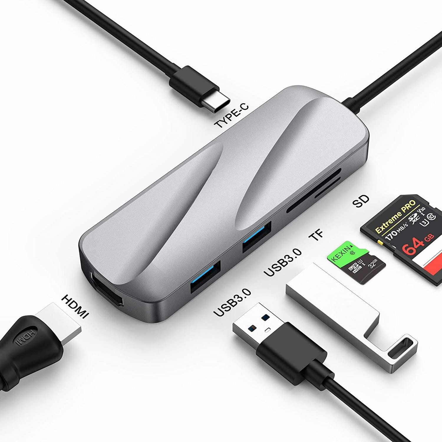 High Speed 6 In 1 Adapter HDMI USB 3.0 PD Charger 65W Data Transit up to 5 Gdps