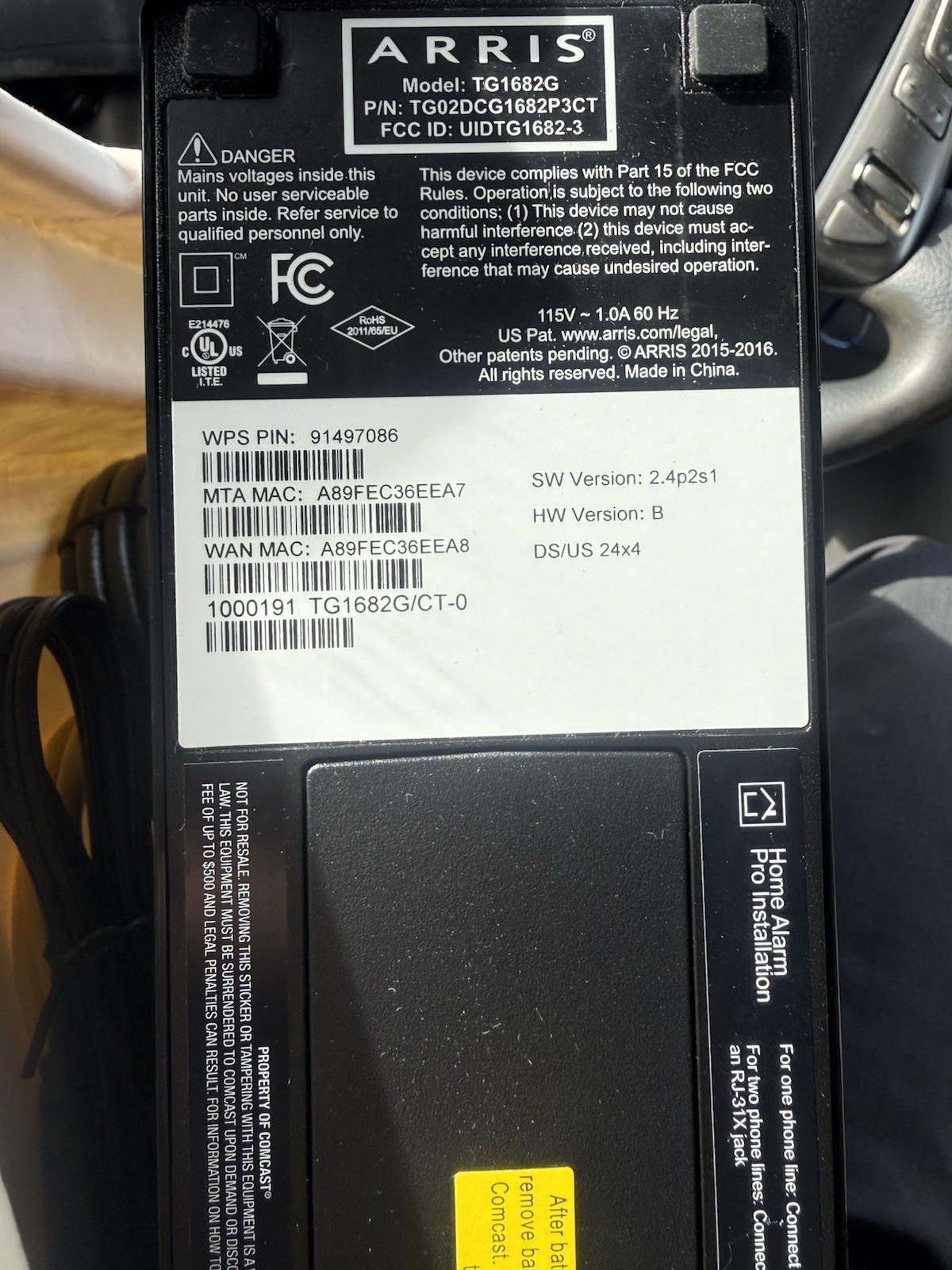 Xfinity ARRIS TG1682G Dual Band Wireless 802.11ac Modem/Router