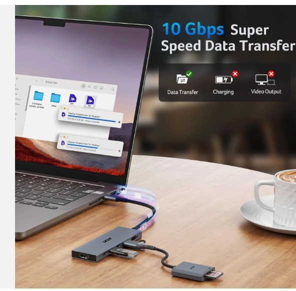 6-in-1 USB C Hub 10Gbps, USB C to HDMI Adapter 4K@60Hz, 2×USB-C 3.2, 1×USB A …