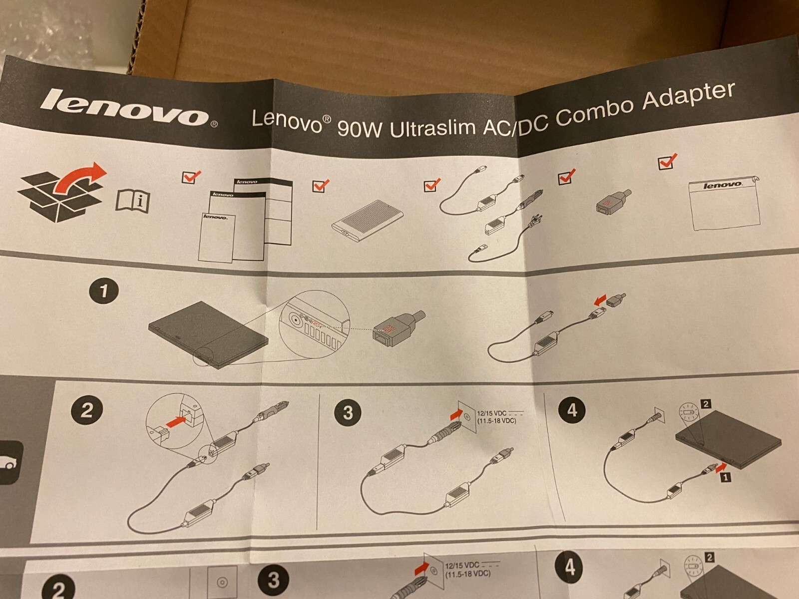 New Lenovo 90W Ultra Slim AC/DC Combo Power Adapter & Car Charger 41R4538 20V 5V