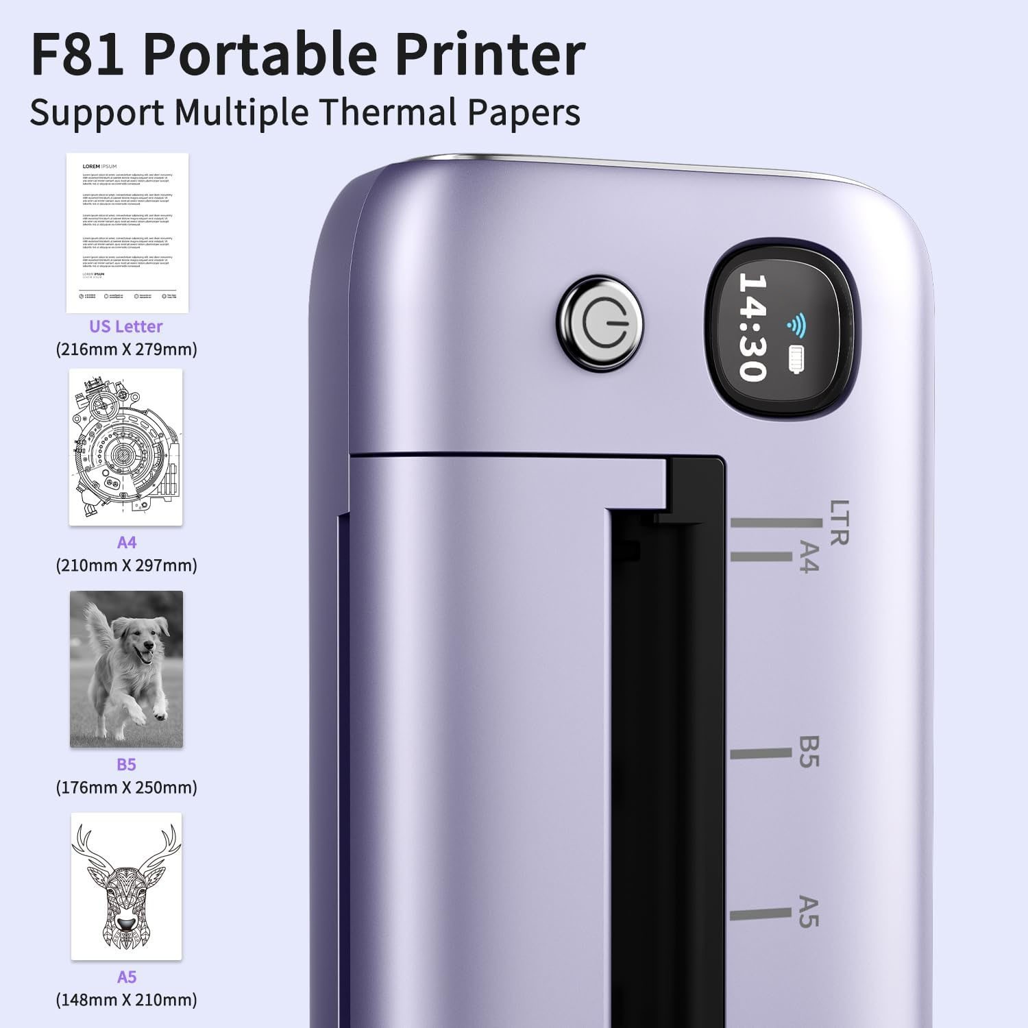 Wireless Mobile Printer A4 US Letter Travel Inkless Thermal for Car Truck Office
