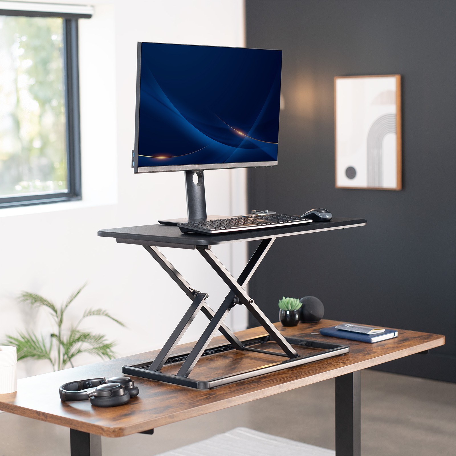 VIVO Economy Height Adjustable 29″ Standing Desk Sit Stand Desktop Monitor Riser