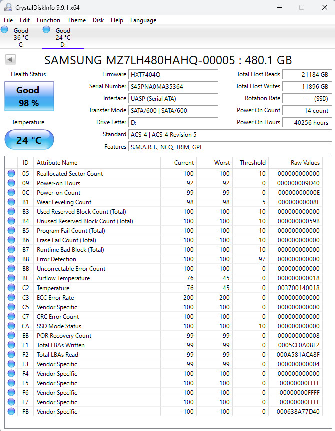 SAMSUNG 480GB Enterprise SSD – PM883 2.5″ SATA 6.0Gbps MZ7LH480HAHQ-00005