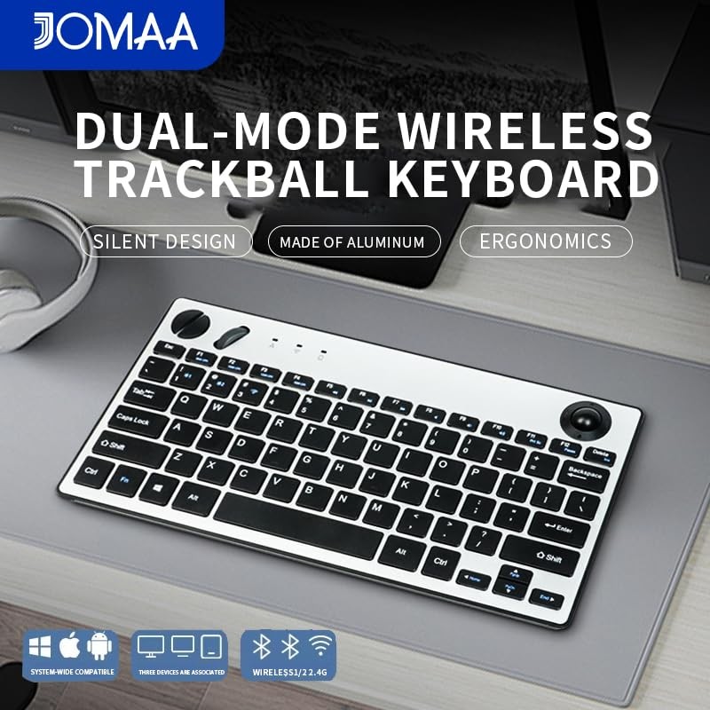 78 Keys Dual Mode Wireless Trackball Keyboard, Bluetooth 5.0 & 2.4G Wireless …