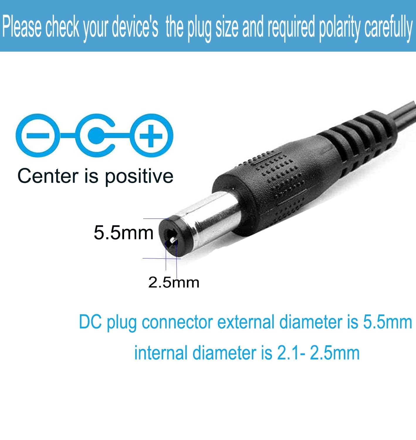 24V 1.5A Power Supply Adapter 100-240V AC to DC Converter W/ 5.5X2.5Mm Plug