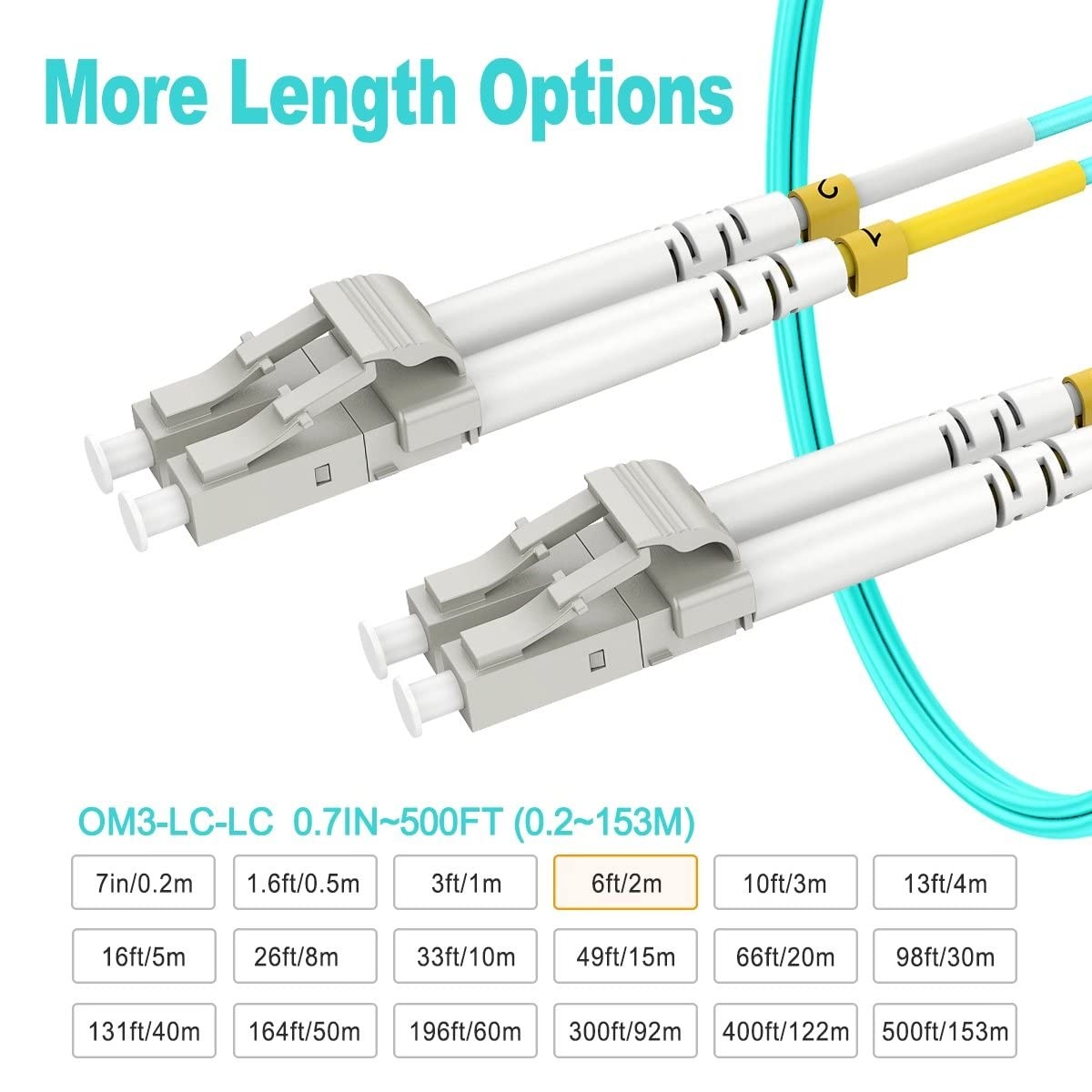 2m6ft OM3 LC LC Fiber Patch Cable, Options 7inch~500ft, Multimode Fiber Patch…