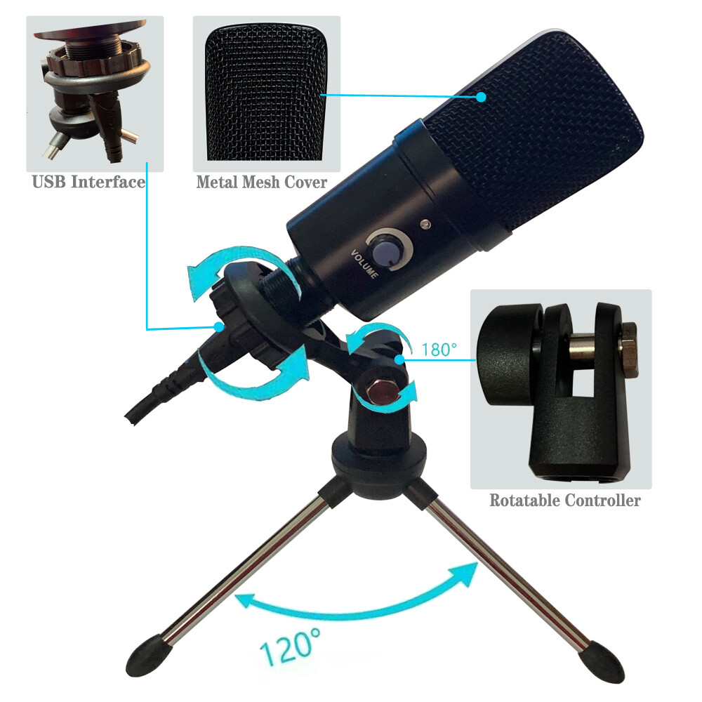 Laptop USB Cardioid Microphone Condenser Kit Studio Recording Chat PC Game Mic
