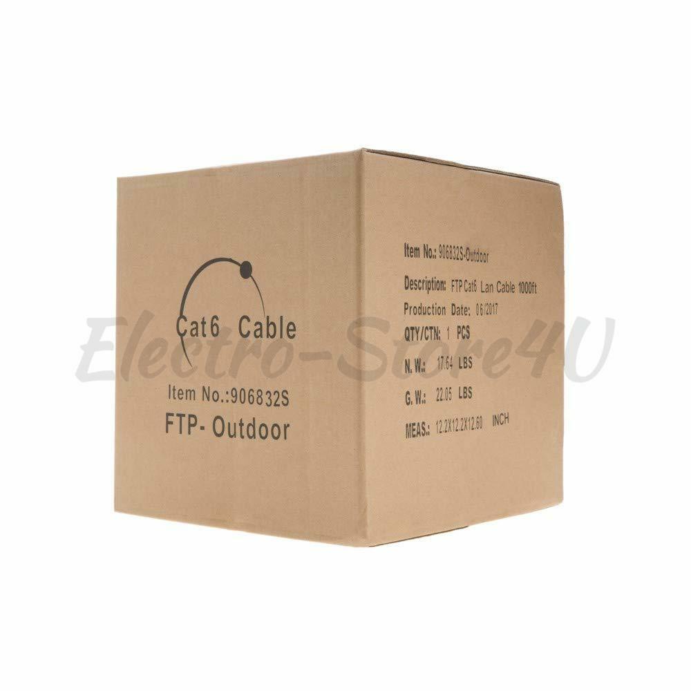 Shielded 1000ft Outdoor Cat6 Ethernet Cable FTP Solid Direct Burial Black UV