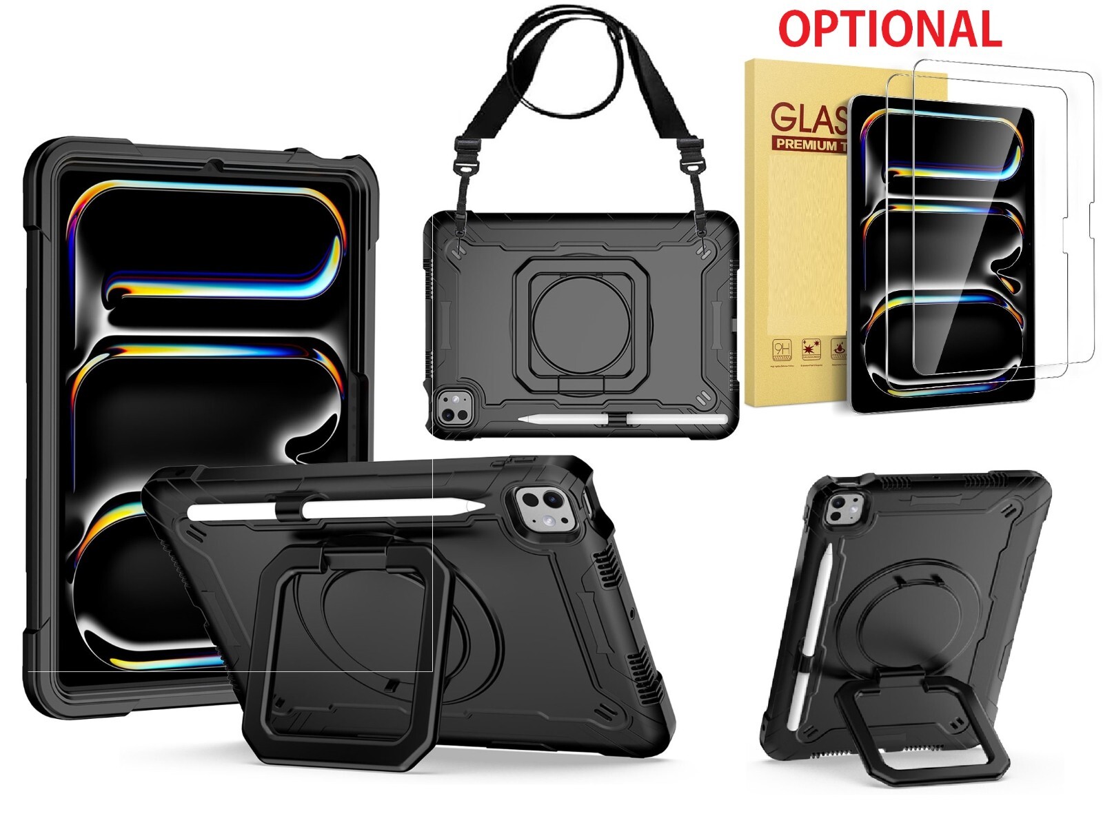 Rotating Case for iPad Pro 11 (M4/M5) 2024/2025 Shockproof Protector with Strap