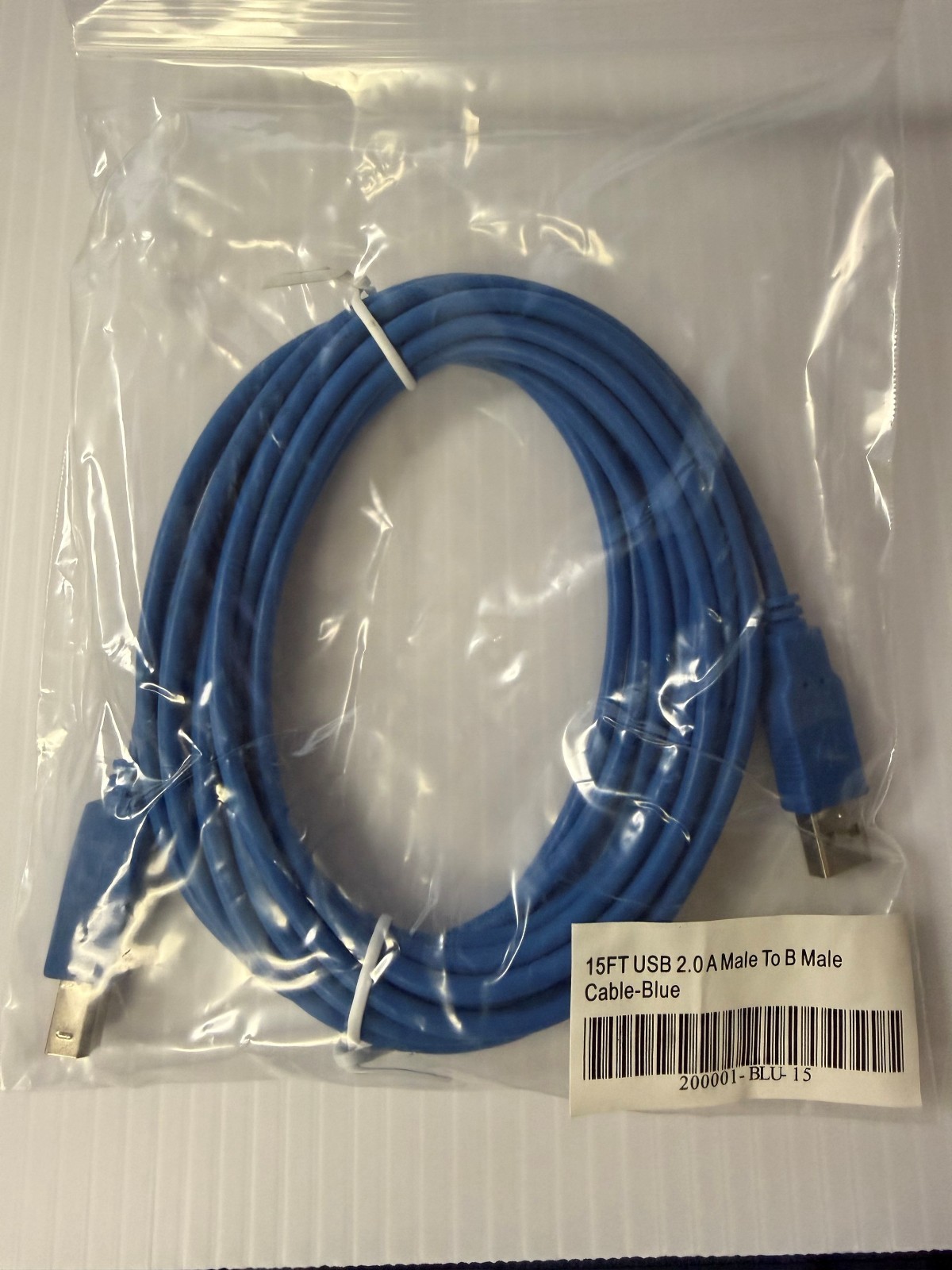 NEW 15ft USB 2.0 A Male to B Male 28/24AWG Data transferUSB Printer Blue Cable