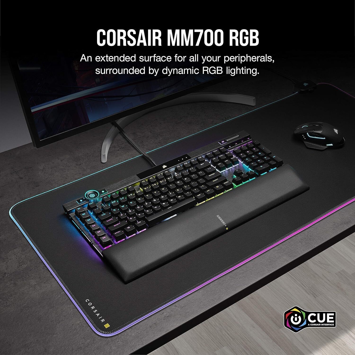 CORSAIR MM700 RGB Extended Cloth Gaming Mouse Pad – 360° RGB Lighting