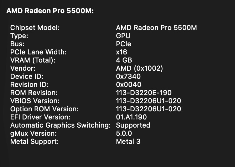 Apple MacBook Pro 16″ (2019) i9 2.3GHz 16GB RAM 1TB SSD Silver Radeon 5500M