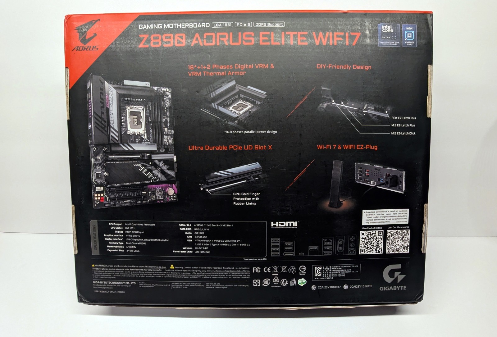 Gigabyte Z890 AORUS ELITE WIFI 7 Intel LGA1851 Gaming Motherboard New Sealed