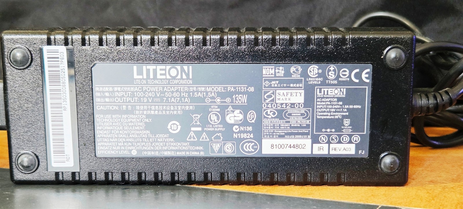 Genuine LiteOn AC Power Adapter PA-1131-08 19V 7.1A 135W 50-60 Hz WORKS GREAT
