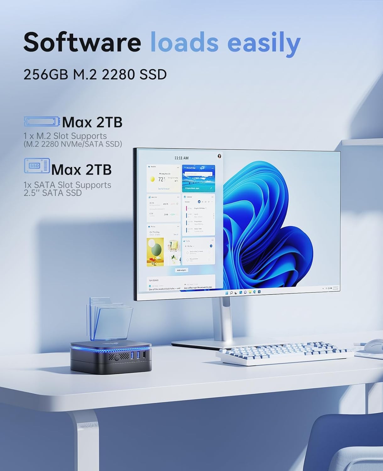 KAMRUI 4K Mini PC AK1Plus, Intel N5030 12GB LPDDR4 256GB M.2 SSD Win11 PRO WIFI5