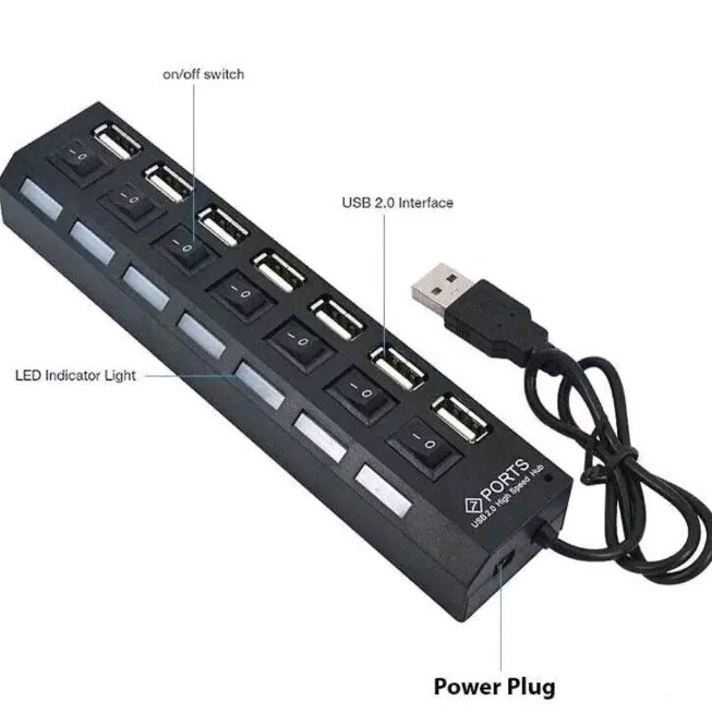 7 Port USB 2.0 / 3.0 Hub Splitter Adapter High Speed for PC Laptop Mac Desktop