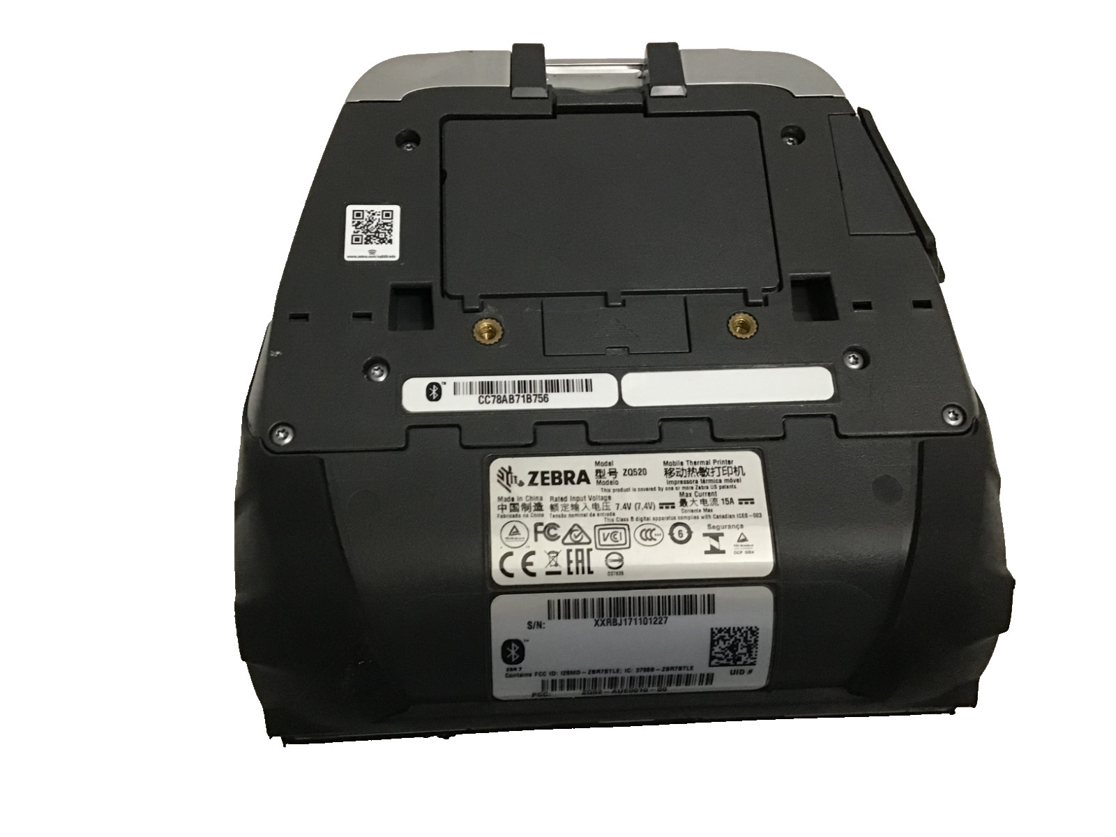 Zebra ZQ520 Direct Thermal Printer, bluetooth, DC adapter and battery eliminator