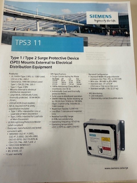 NEW Siemens Asco Type 2 Surge Protection Device TPS3E1120D2 SPD 277/480V 200ka