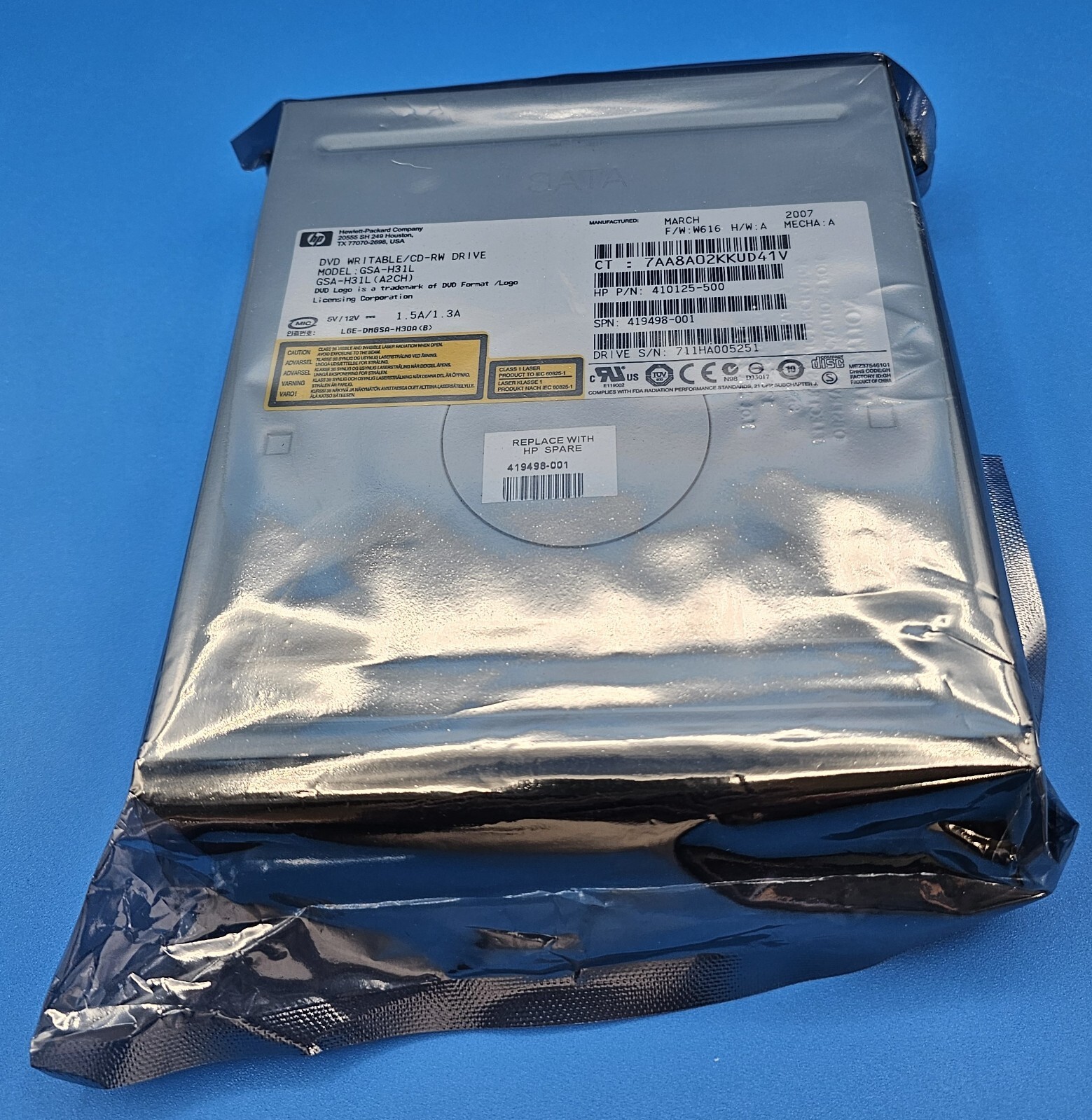 HP SATA Internal DVD-ROM CD-RW Drive with cables GSA-H31L Windows Desktop – NEW