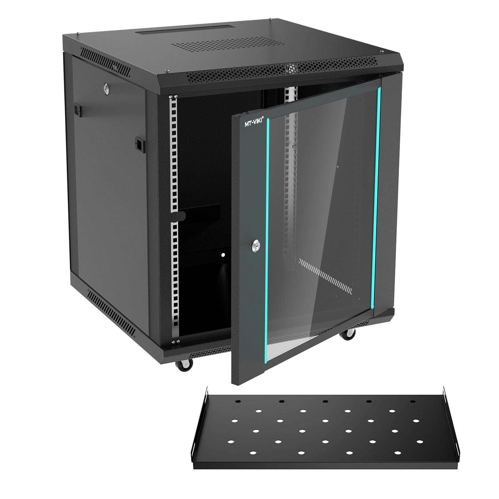 MT-VIKI 12U Server Cabinet Network Rack Vented Enclosure w/Moving Wheel for 19”