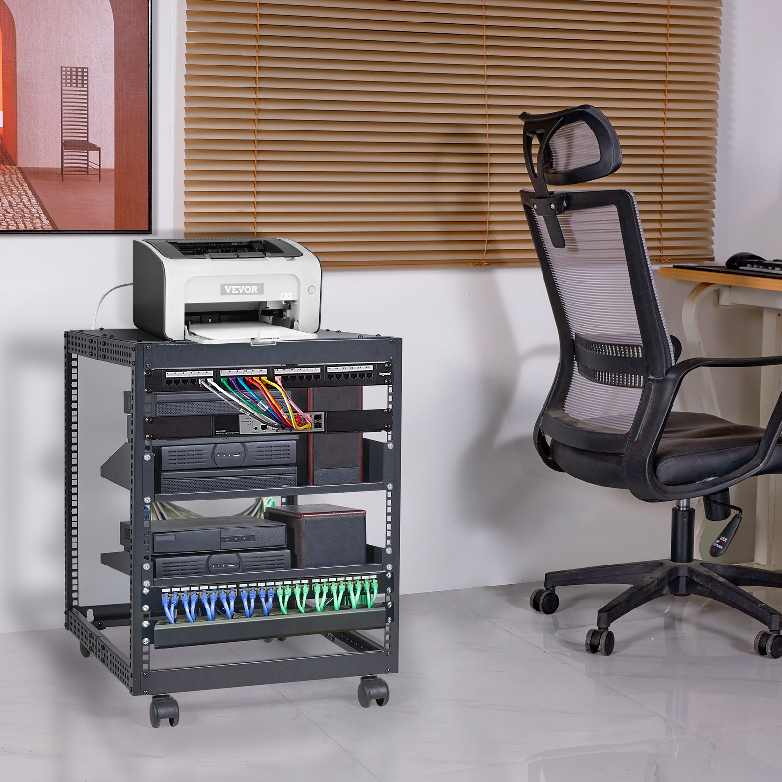 VEVOR 12U 4 Post Open Frame Server Rack Network Enclosure 23”-40” Adjustable